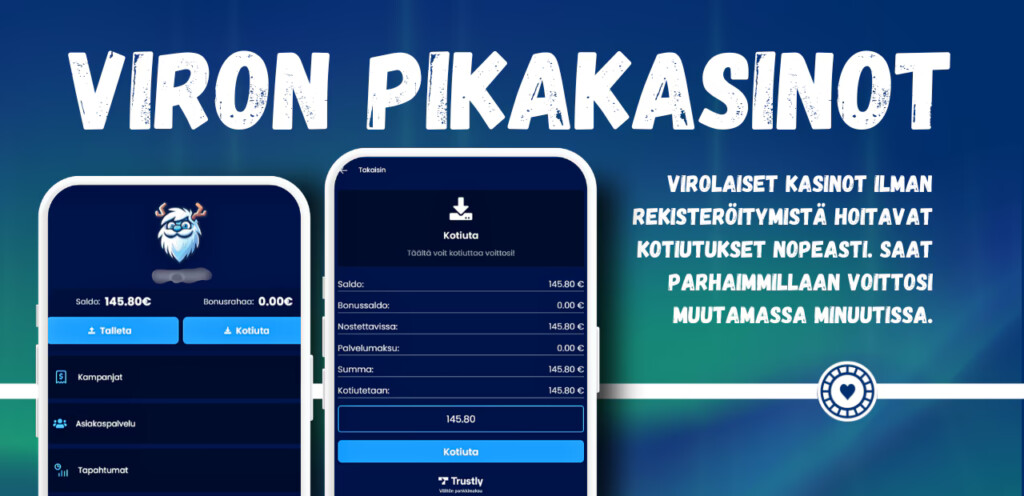 Kotiutukset virolaisilta pikakasinoilta ovat nopeita, useimmiten saat voittosi vain muutamassa minuutissa.