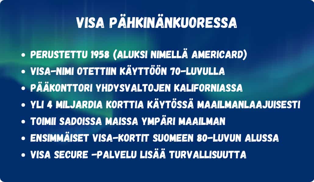 Visa on maailmanlaajuinen yritys, jolla on pitkä historia, se on perustettu vuonna 1958.