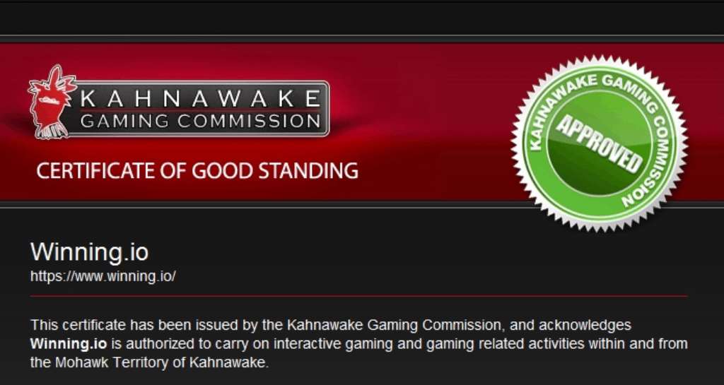 Winning Casinon voimassaoleva Kahnawake lisenssi