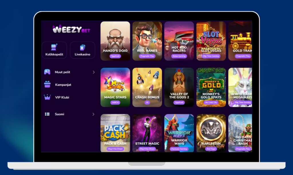 Weezy Bet Casinolta löytyy upea valikoima erilaisia kolikkopelejä.