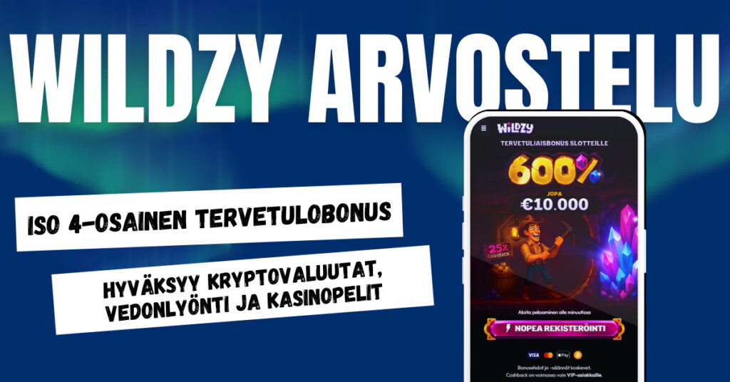 Wildzy Casinolta iso tervetulobonuspaketti, rahansiirrot myös kryptoilla.
