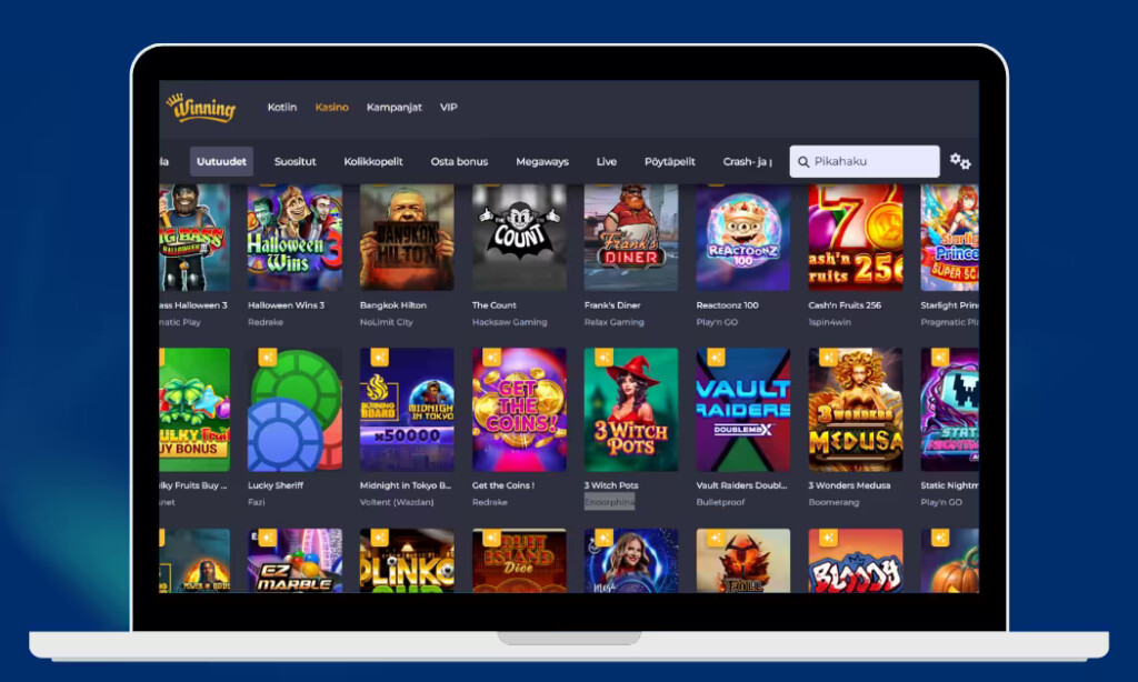 Winning Casino tarjoaa runsaasti kolikkopelejä.