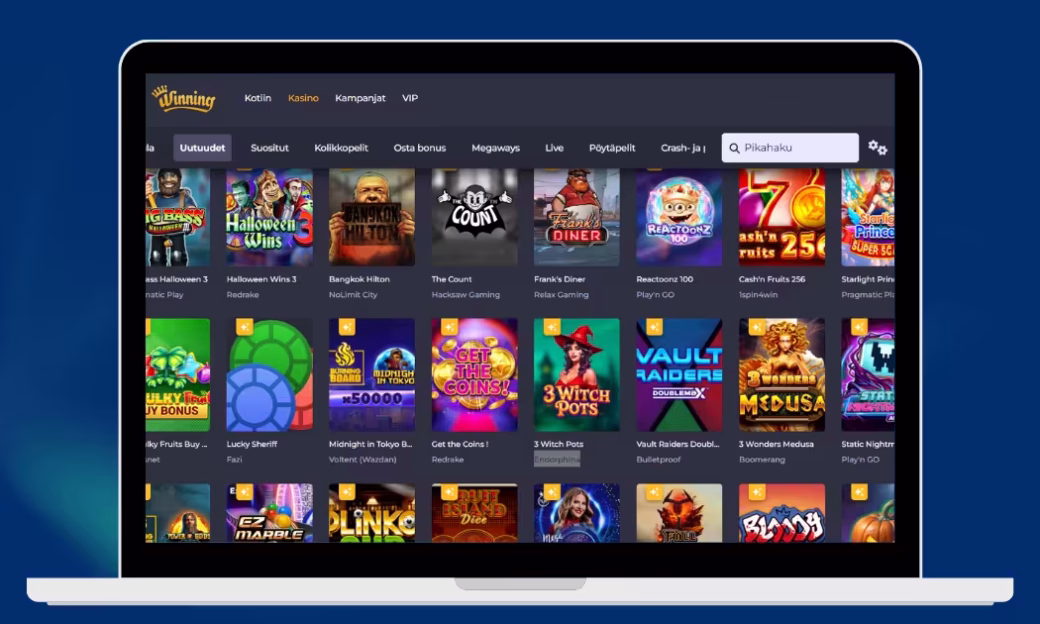 Winning Casino tarjoaa runsaasti kolikkopelejä.