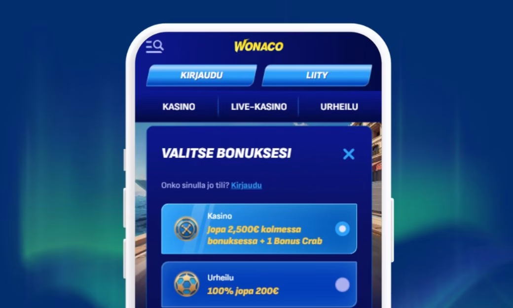 Wonaco Casinolle rekisteröidään pelitili