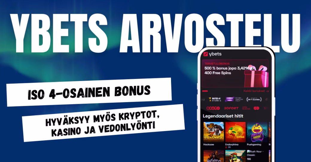 YBets Casinolta 4-osainen tervetulobonus sekä useita maksutapoja myös kryptovaluutat.
