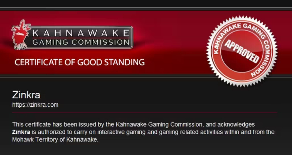 Zinkra Casinon Kahnawake lisenssi.